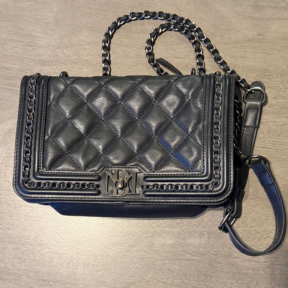 Badgley Mischka Black Quilted Leather Crossbody with Chain Strap